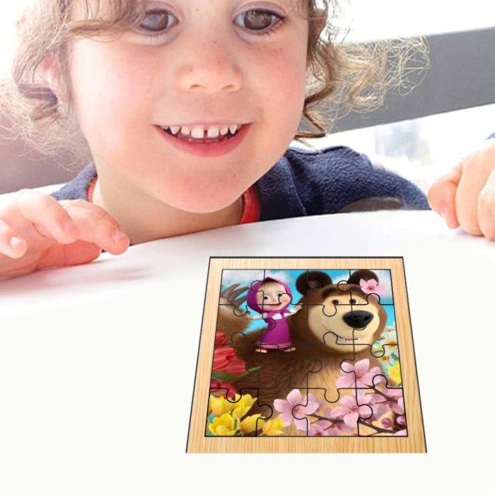Puzzle din lemn, Masha si Ursul, 16 piese, Multicolor, 17x17 cm, PDUV033 - imagine 4