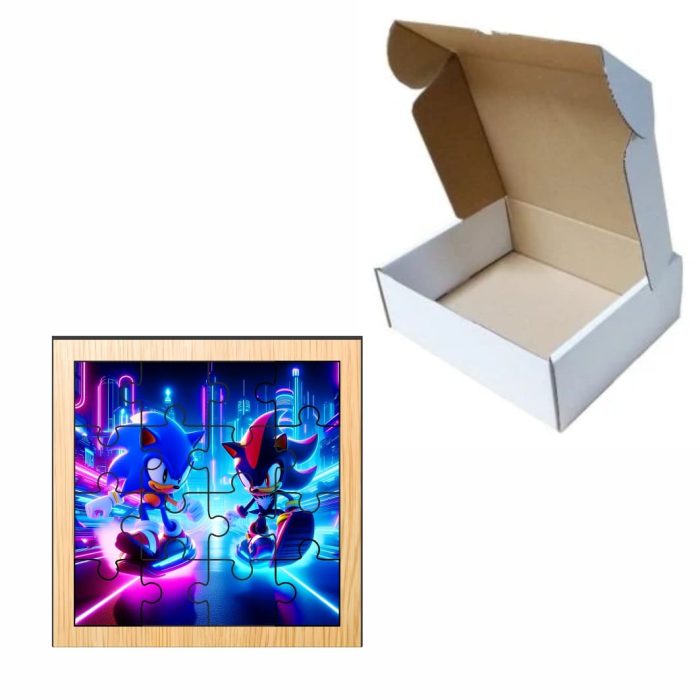Puzzle din lemn, Sonic, 16 piese, Multicolor, 17x17 cm, PDUV034 - imagine 3