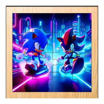 Puzzle din lemn, Sonic, 16 piese, Multicolor, 17x17 cm, PDUV034