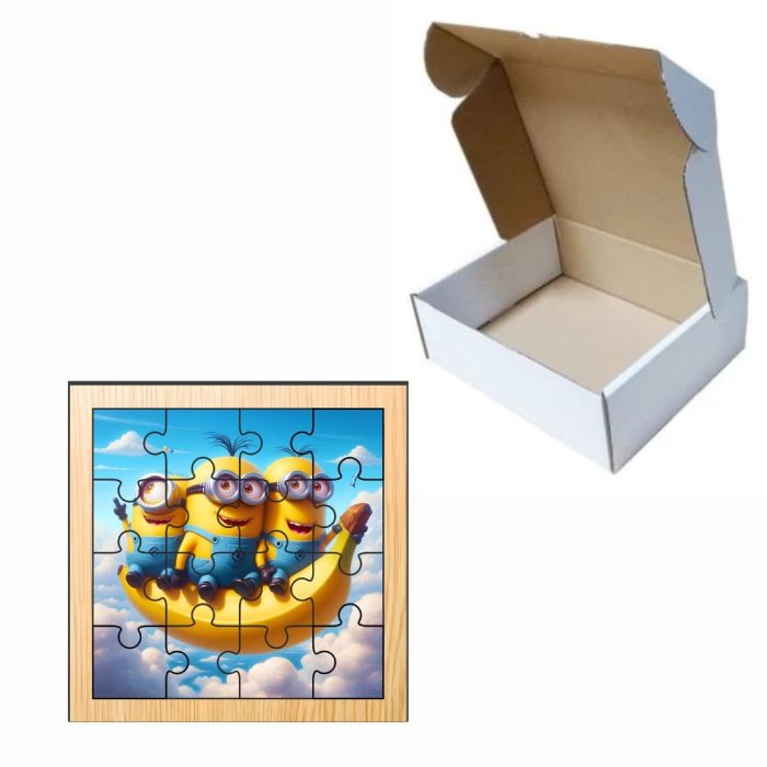 Puzzle din lemn, Minioni, 16 piese, Multicolor, 17x17 cm, PDUV035 - imagine 3
