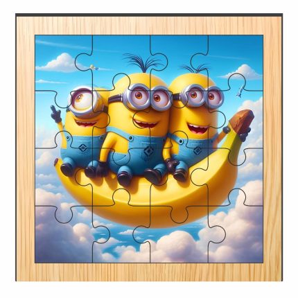 Puzzle din lemn, Minioni, 16 piese, Multicolor, 17x17 cm, PDUV035