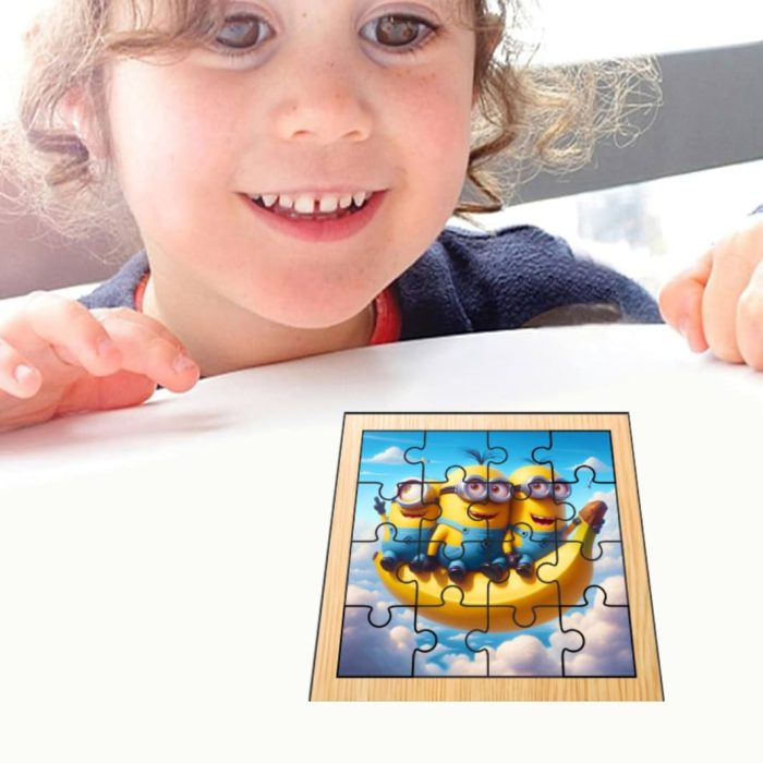 Puzzle din lemn, Minioni, 16 piese, Multicolor, 17x17 cm, PDUV035 - imagine 4