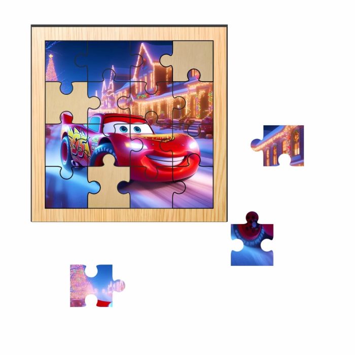 Puzzle din lemn, Cars, 16 piese, Multicolor, 17x17 cm, PDUV038 - imagine 2