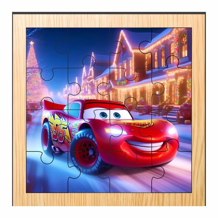 Puzzle din lemn, Cars, 16 piese, Multicolor, 17x17 cm, PDUV038 - imagine 1