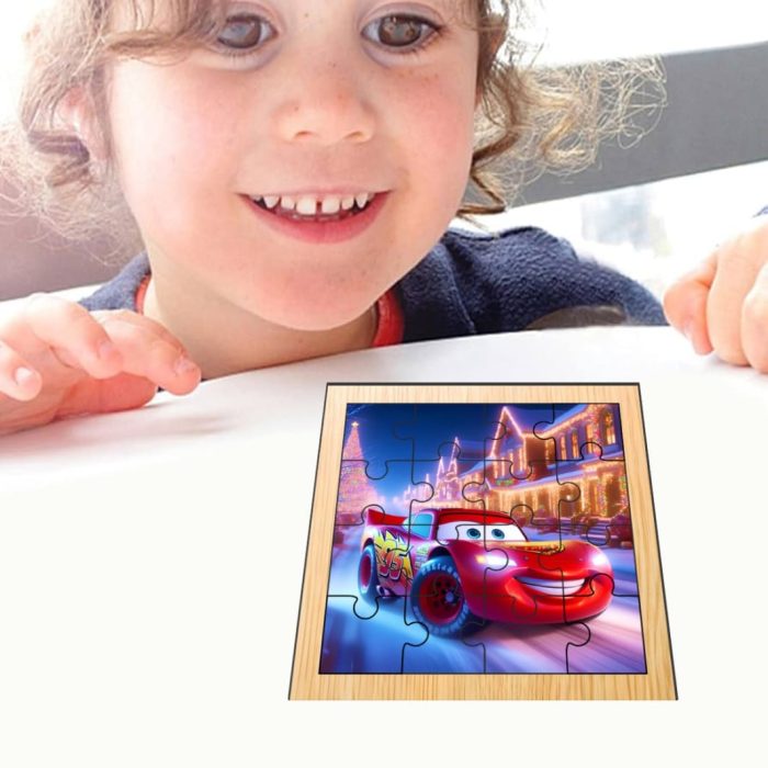 Puzzle din lemn, Cars, 16 piese, Multicolor, 17x17 cm, PDUV038 - imagine 4