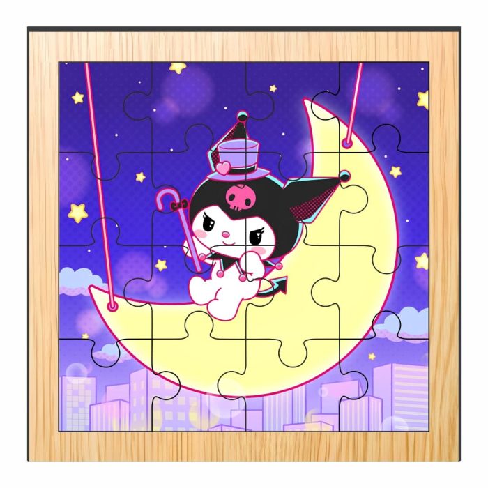 Puzzle din lemn, Kuromi, 16 piese, Multicolor, 17x17 cm, PDUV043 - imagine 1