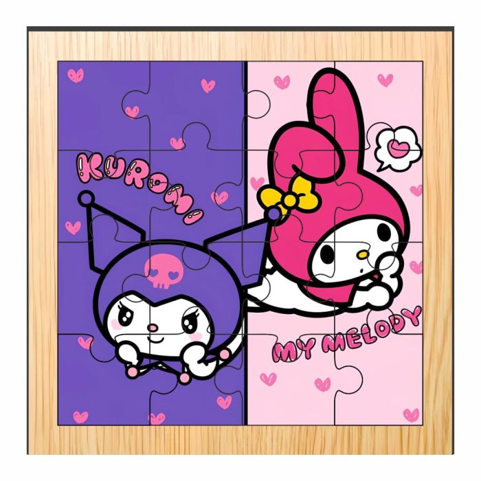 Puzzle din lemn, Kuromi, My Melody, 16 piese, Multicolor, 17x17 cm, PDUV044 - imagine 1