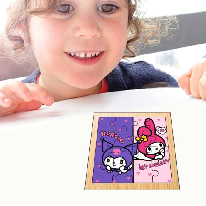 Puzzle din lemn, Kuromi, My Melody, 16 piese, Multicolor, 17x17 cm, PDUV044 - imagine 4