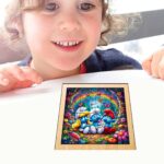 Puzzle din lemn, Strumfi, 16 piese, Multicolor, 17x17 cm, PDUV048 - imagine 4