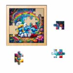 Puzzle din lemn, Strumfi, 16 piese, Multicolor, 17x17 cm, PDUV048 - imagine 2
