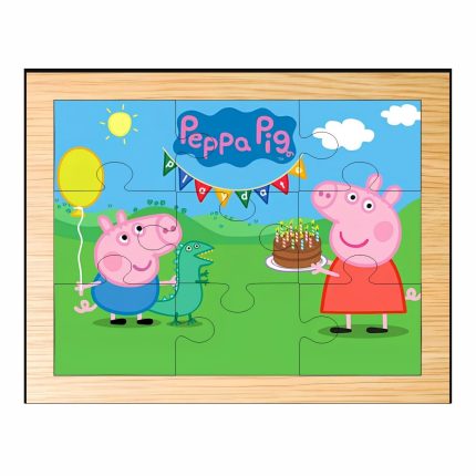 Puzzle din lemn, Peppa Pig, 9 piese, Multicolor, 15x12 cm, PDUV052