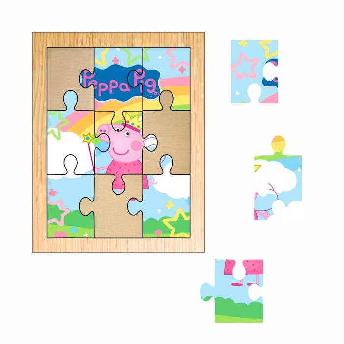Puzzle din lemn, Peppa Pig, 9 piese, Multicolor, 15x12 cm, PDUV053 - imagine 2