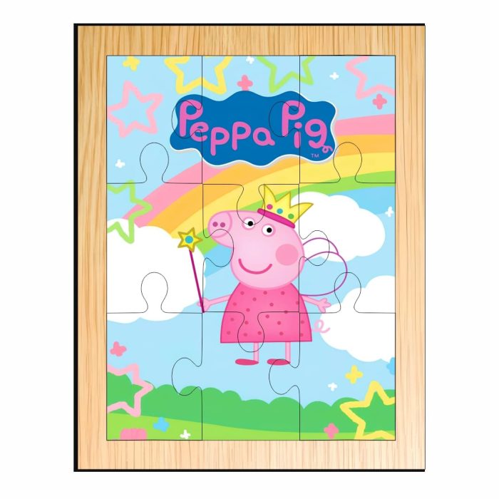Puzzle din lemn, Peppa Pig, 9 piese, Multicolor, 15x12 cm, PDUV053 - imagine 1