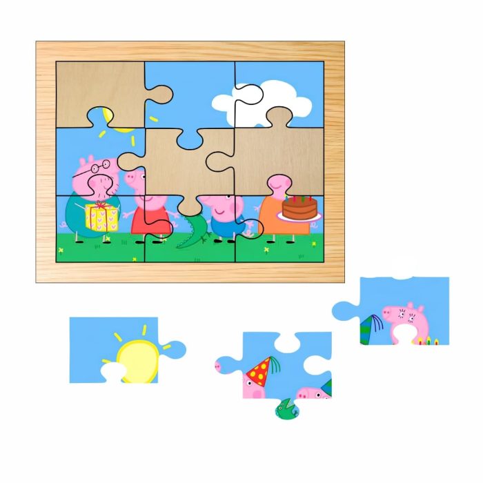 Puzzle din lemn, Peppa Pig, 9 piese, Multicolor, 15x12 cm, PDUV054 - imagine 2