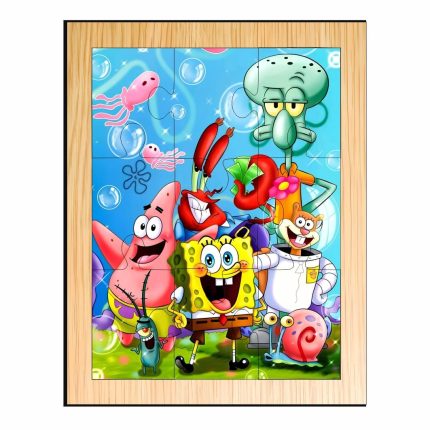 Puzzle din lemn, SpongeBob, 9 piese, Multicolor, 15x12 cm, PDUV058