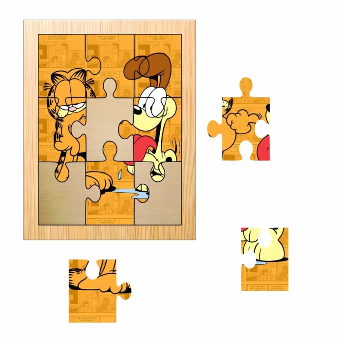 Puzzle din lemn, Garfield, 9 piese, Multicolor, 15x12 cm, PDUV061 - imagine 2