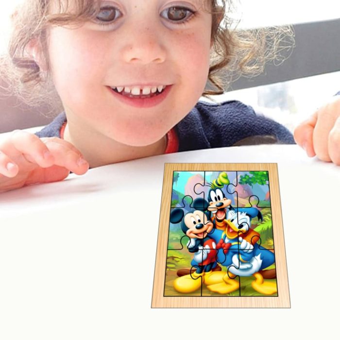Puzzle din lemn, Mickey Mouse, 9 piese, Multicolor, 15x12 cm, PDUV069 - imagine 4