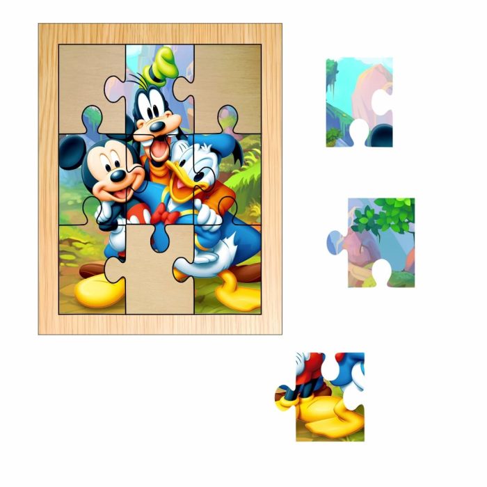 Puzzle din lemn, Mickey Mouse, 9 piese, Multicolor, 15x12 cm, PDUV069 - imagine 2
