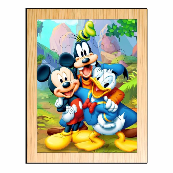 Puzzle din lemn, Mickey Mouse, 9 piese, Multicolor, 15x12 cm, PDUV069 - imagine 1