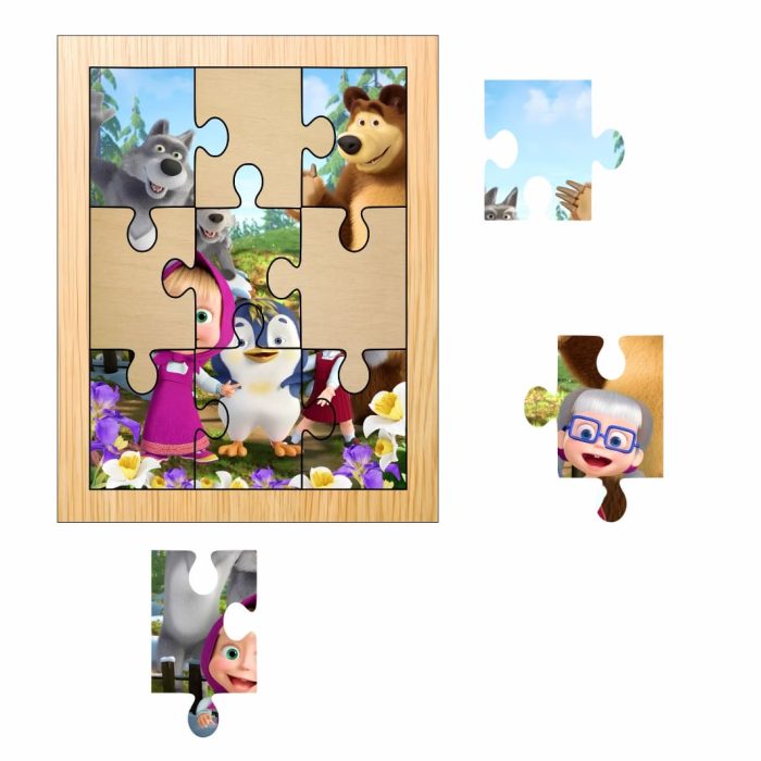 Puzzle din lemn, Masha si Ursul, 9 piese, Multicolor, 15x12 cm, PDUV073 - imagine 2