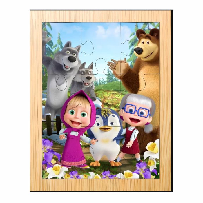 Puzzle din lemn, Masha si Ursul, 9 piese, Multicolor, 15x12 cm, PDUV073 - imagine 1
