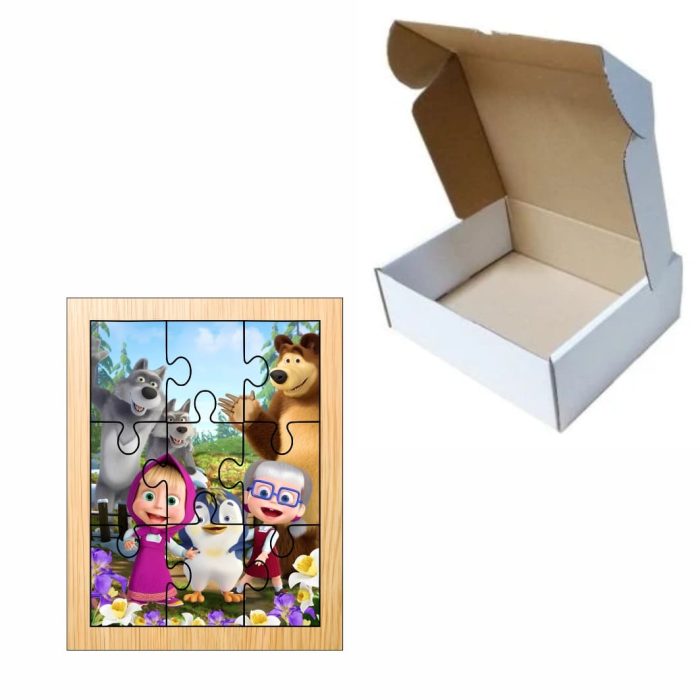 Puzzle din lemn, Masha si Ursul, 9 piese, Multicolor, 15x12 cm, PDUV073 - imagine 3