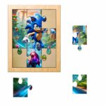 Puzzle din lemn, Sonic, 9 piese, Multicolor, 15x12 cm, PDUV075 - imagine 2