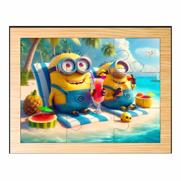 Puzzle din lemn, Minioni, 9 piese, Multicolor, 15x12 cm, PDUV076 - imagine 1