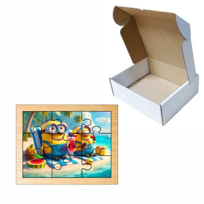 Puzzle din lemn, Minioni, 9 piese, Multicolor, 15x12 cm, PDUV076 - imagine 3