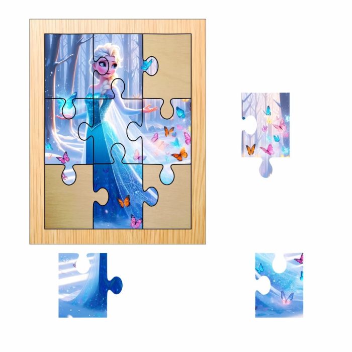 Puzzle din lemn, Elsa, 9 piese, Multicolor, 15x12 cm, PDUV083 - imagine 2
