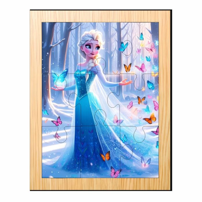 Puzzle din lemn, Elsa, 9 piese, Multicolor, 15x12 cm, PDUV083 - imagine 1