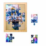 Puzzle din lemn, Strumfi, 9 piese, Multicolor, 15x12 cm, PDUV084 - imagine 2