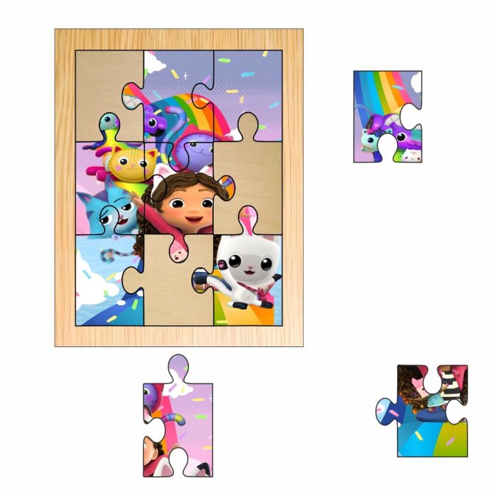 Puzzle din lemn, Gabby's Dollhouse, 9 piese, Multicolor, 15x12 cm, PDUV089 - imagine 2