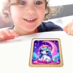 Puzzle din lemn, Unicorn, 4 piese, Multicolor, 10x10 cm, PDUV093 - imagine 4