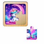 Puzzle din lemn, Unicorn, 4 piese, Multicolor, 10x10 cm, PDUV093 - imagine 2