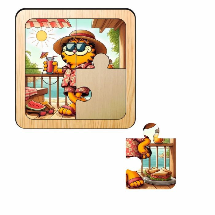 Puzzle din lemn, Garfield, 4 piese, Multicolor, 10x10 cm, PDUV096 - imagine 2