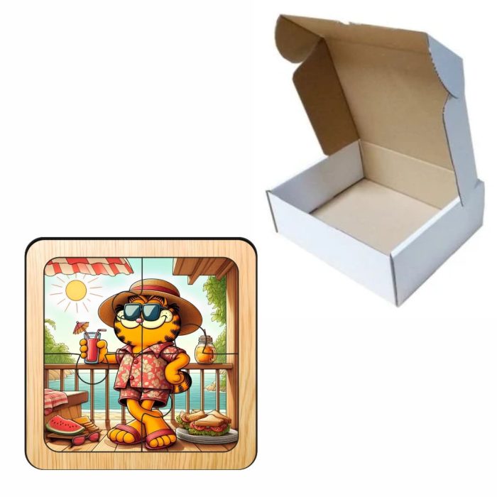 Puzzle din lemn, Garfield, 4 piese, Multicolor, 10x10 cm, PDUV096 - imagine 3
