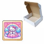 Puzzle din lemn, Hello Kitty, 4 piese, Multicolor, 10x10 cm, PDUV097 - imagine 3