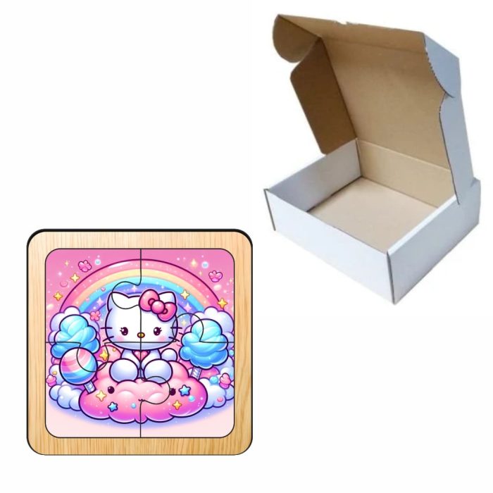Puzzle din lemn, Hello Kitty, 4 piese, Multicolor, 10x10 cm, PDUV097 - imagine 3