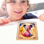 Puzzle din lemn, Minnie Mouse, 4 piese, Multicolor, 10x10 cm, PDUV102 - imagine 4