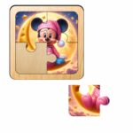 Puzzle din lemn, Minnie Mouse, 4 piese, Multicolor, 10x10 cm, PDUV102 - imagine 2