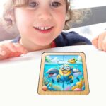 Puzzle din lemn, Minioni, 4 piese, Multicolor, 10x10 cm, PDUV105 - imagine 4