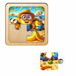 Puzzle din lemn, Minioni, 4 piese, Multicolor, 10x10 cm, PDUV106 - imagine 2