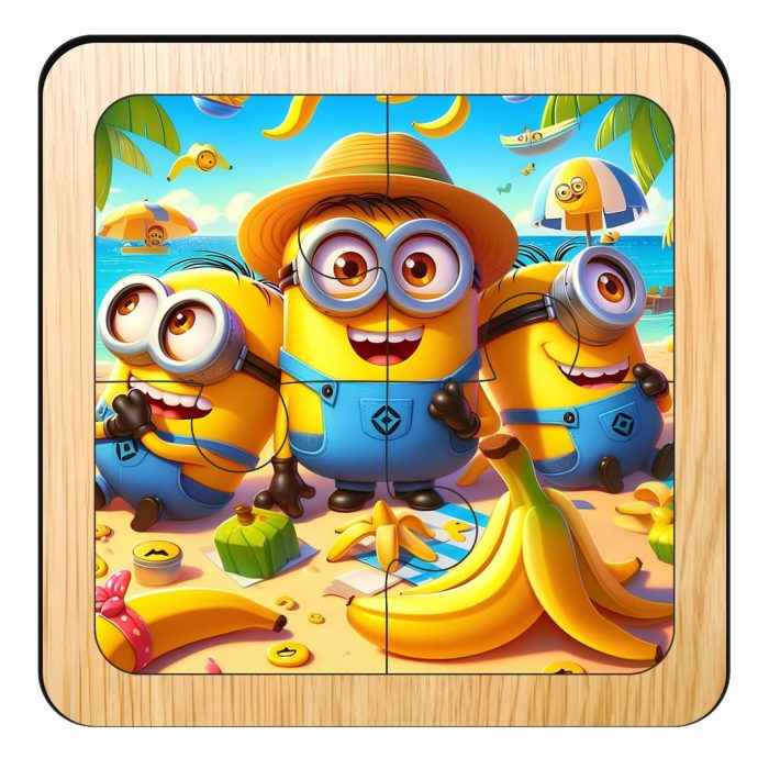 Puzzle din lemn, Minioni, 4 piese, Multicolor, 10x10 cm, PDUV106 - imagine 1
