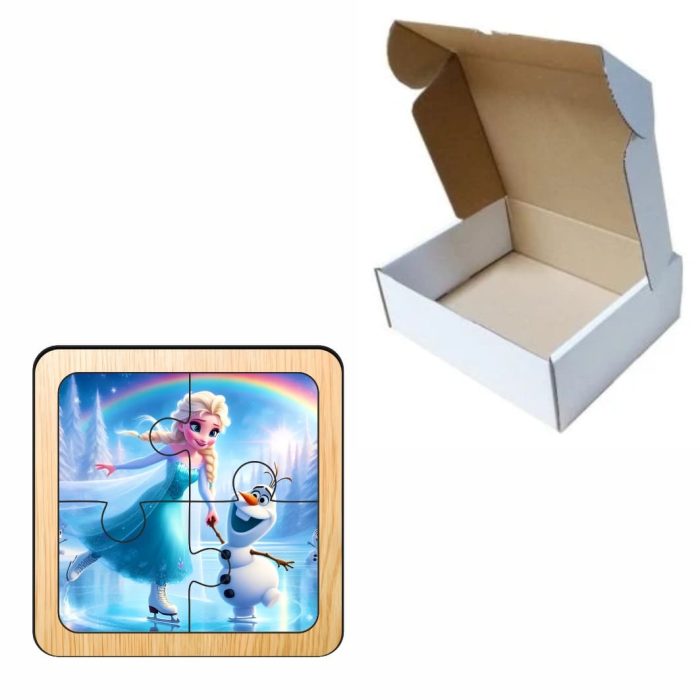 Puzzle din lemn, Elsa, Olaf, 4 piese, Multicolor, 10x10 cm, PDUV110 - imagine 3