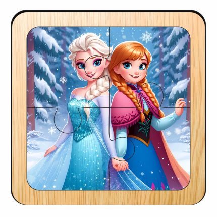 Puzzle din lemn, Elsa, 4 piese, Multicolor, 10x10 cm, PDUV111