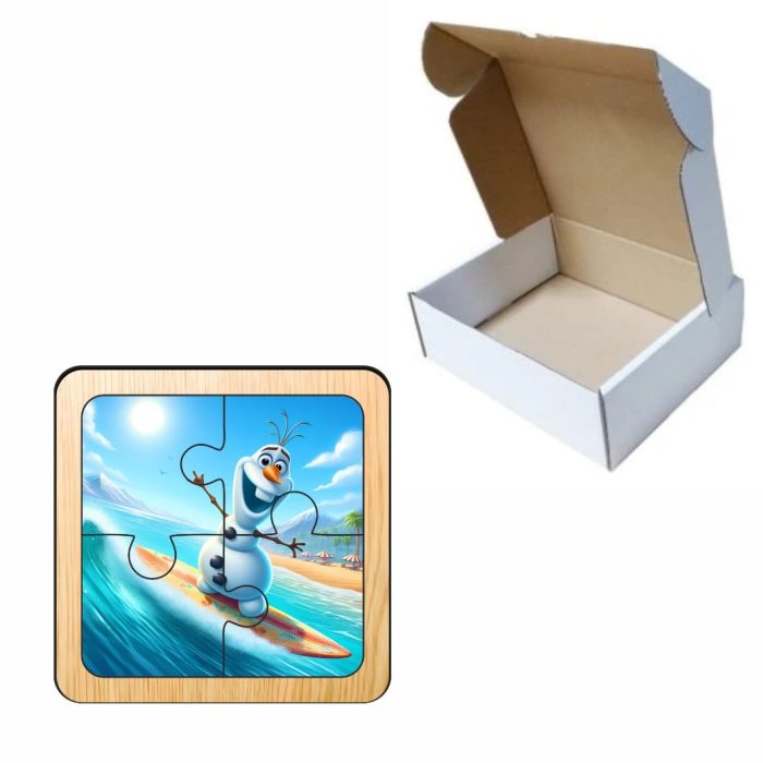 Puzzle din lemn, Olaf, 4 piese, Multicolor, 10x10 cm, PDUV112 - imagine 3