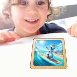 Puzzle din lemn, Olaf, 4 piese, Multicolor, 10x10 cm, PDUV112 - imagine 4