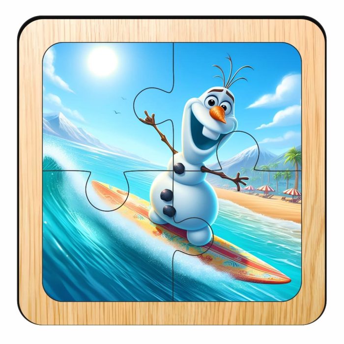 Puzzle din lemn, Olaf, 4 piese, Multicolor, 10x10 cm, PDUV112 - imagine 1