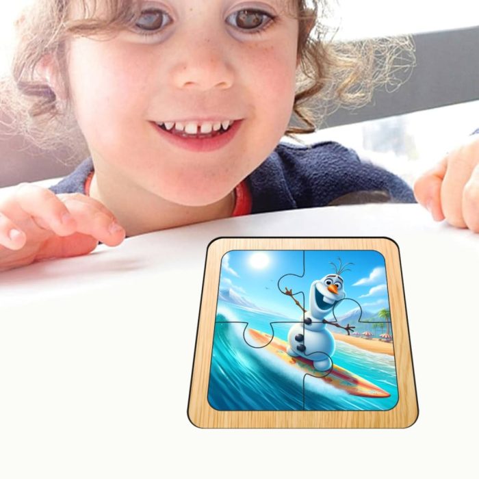 Puzzle din lemn, Olaf, 4 piese, Multicolor, 10x10 cm, PDUV112 - imagine 4